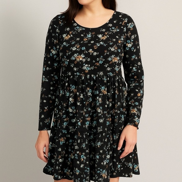 Love, fire Black Floral Plus Size Knee Length Dress NEW WITH TAGS SIZE 2X - Picture 1 of 6